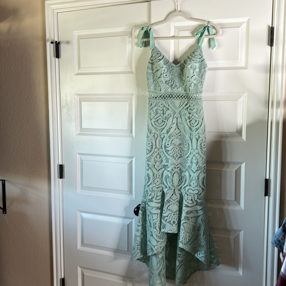 High low midi lace dress tie straps zips in back - Picture 2 of 7